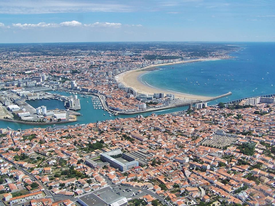 Aerial view of Les Sables-d'Olonne, its channel and harbour
